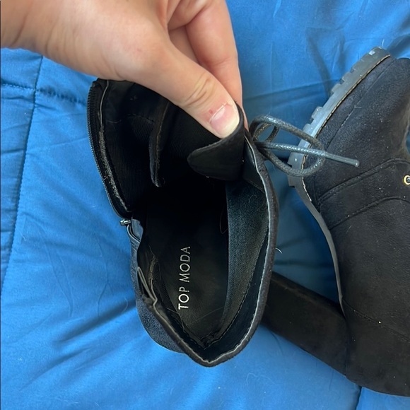 Black Chunky Heel Lace Up Boots - Picture 9 of 10